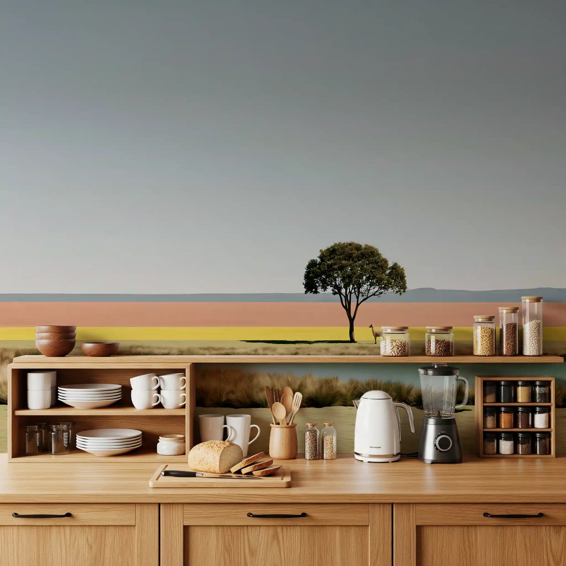 Minimalist Desert Oasis Landscape Wall Mural