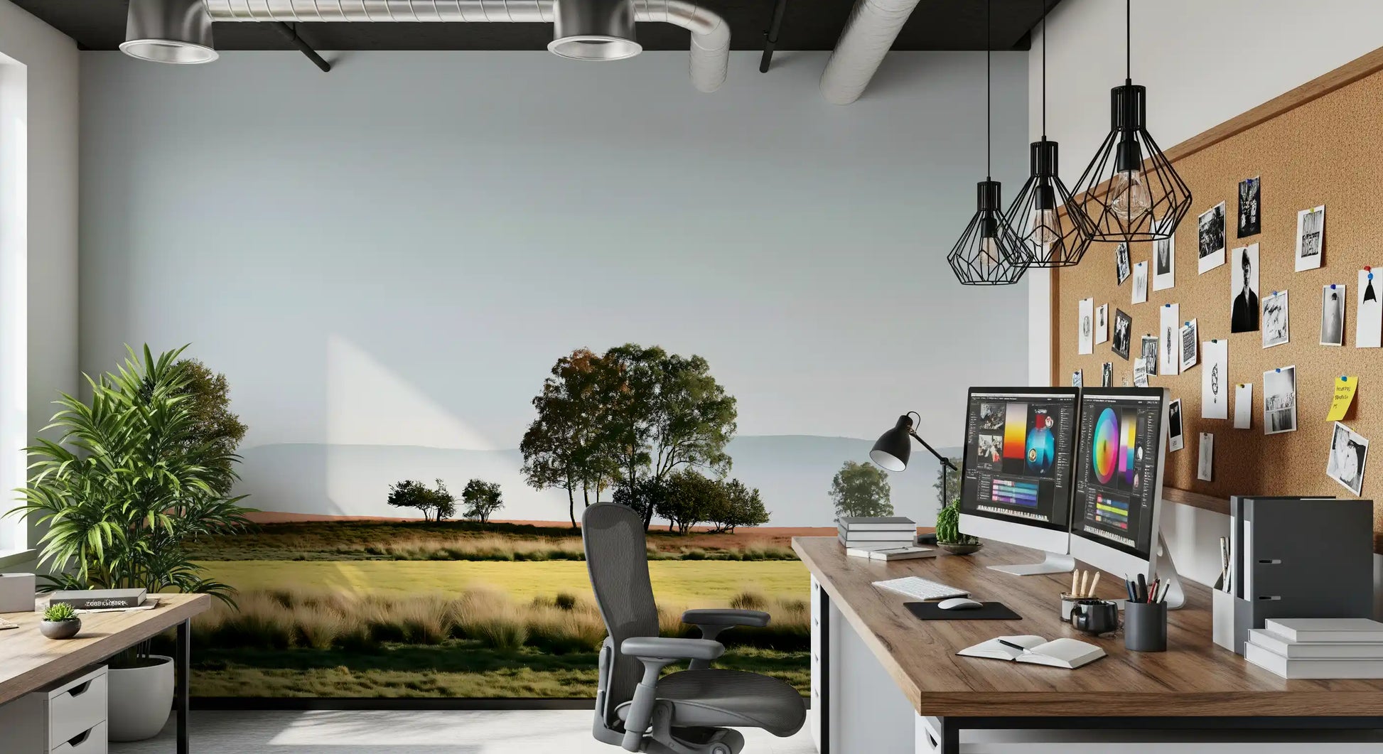 Misty Morning Horizon Landscape Wall Mural