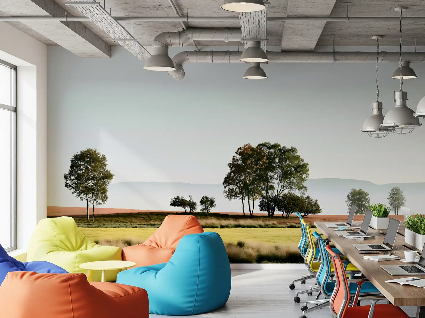 Misty Morning Horizon Landscape Wall Mural