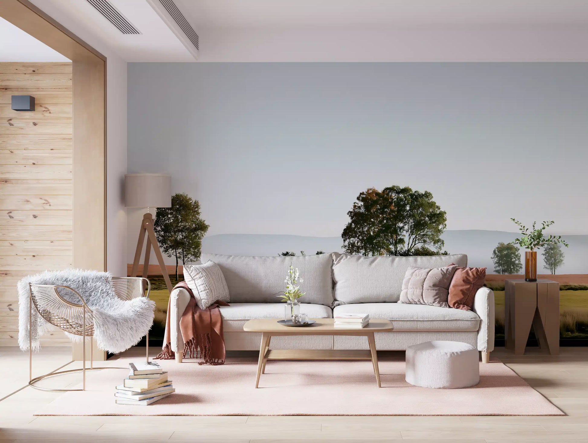 Misty Morning Horizon Landscape Wall Mural