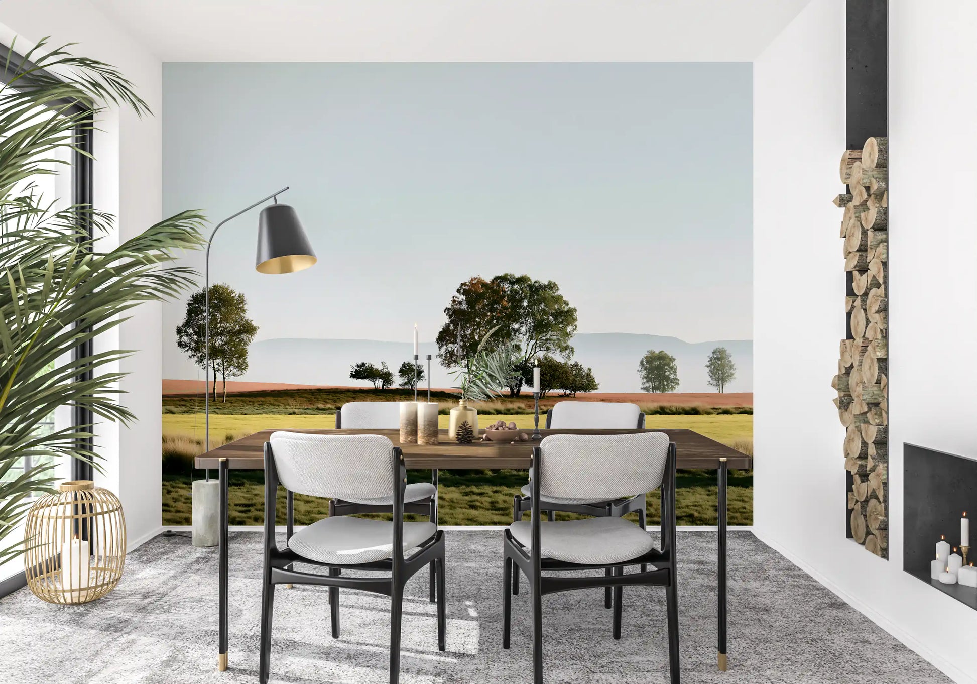 Misty Morning Horizon Landscape Wall Mural