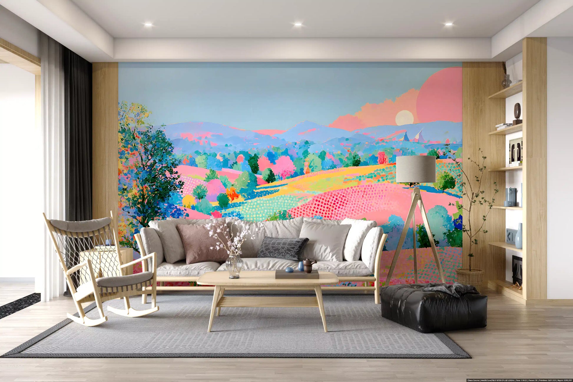 Vibrant Pastel Hillside Impression Wall Mural