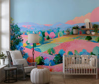 Vibrant Pastel Hillside Impression Wall Mural