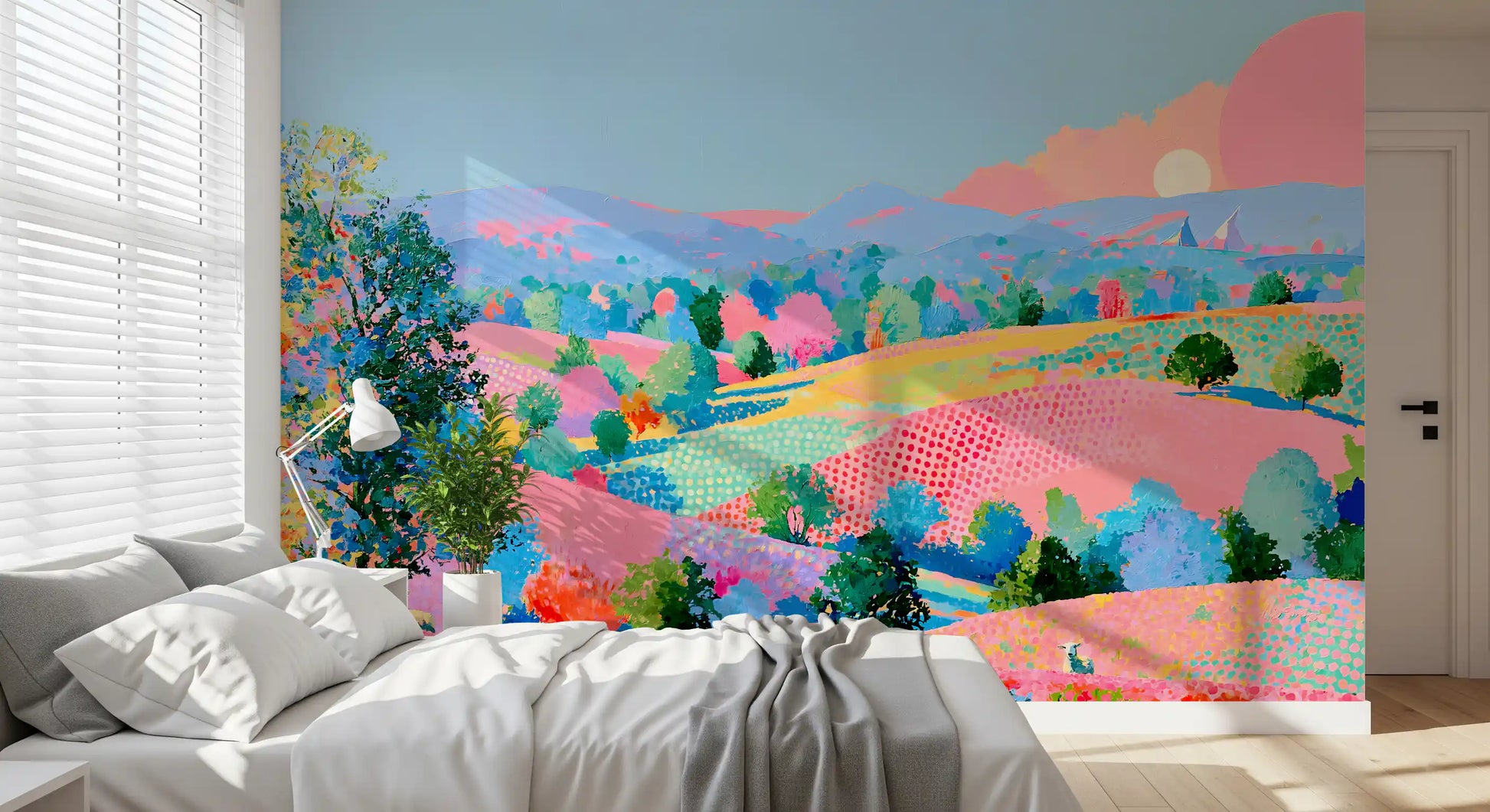 Vibrant Pastel Hillside Impression Wall Mural