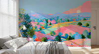 Vibrant Pastel Hillside Impression Wall Mural