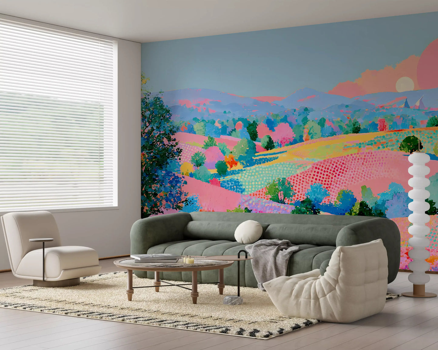 Vibrant Pastel Hillside Impression Wall Mural