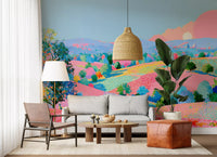 Vibrant Pastel Hillside Impression Wall Mural