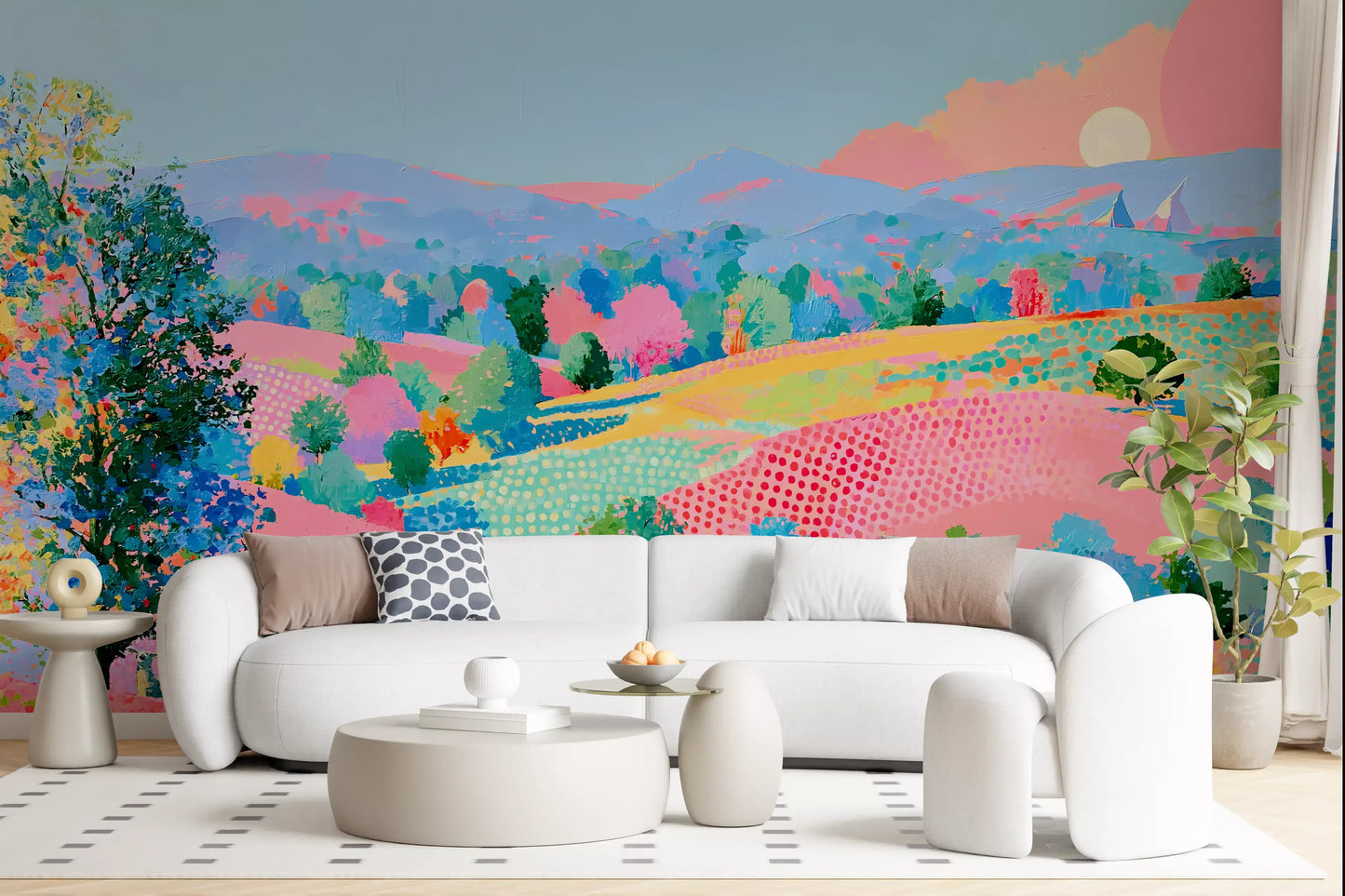 Vibrant Pastel Hillside Impression Wall Mural