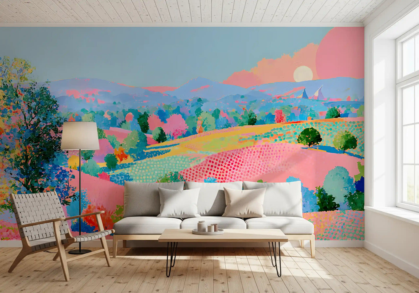 Vibrant Pastel Hillside Impression Wall Mural