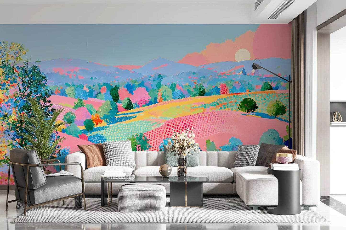 Vibrant Pastel Hillside Impression Wall Mural