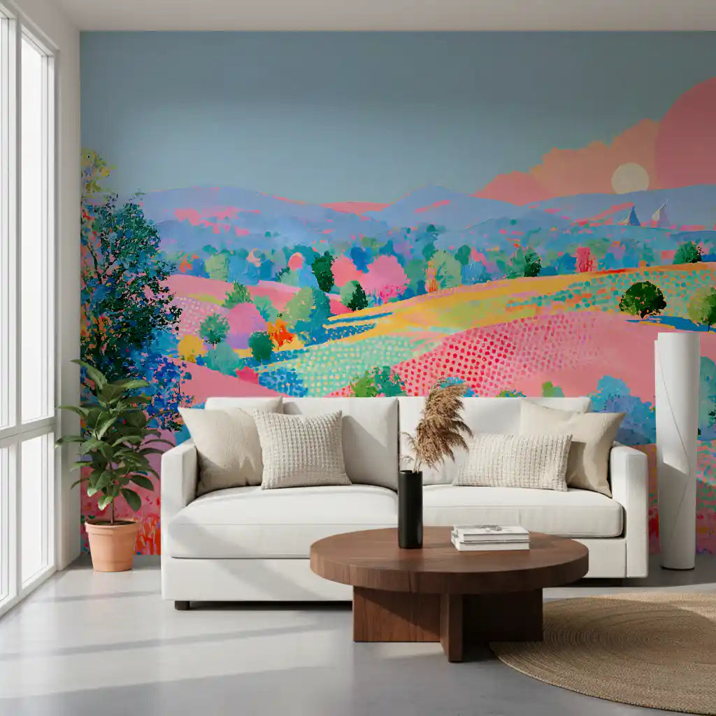 Vibrant Pastel Hillside Impression Wall Mural