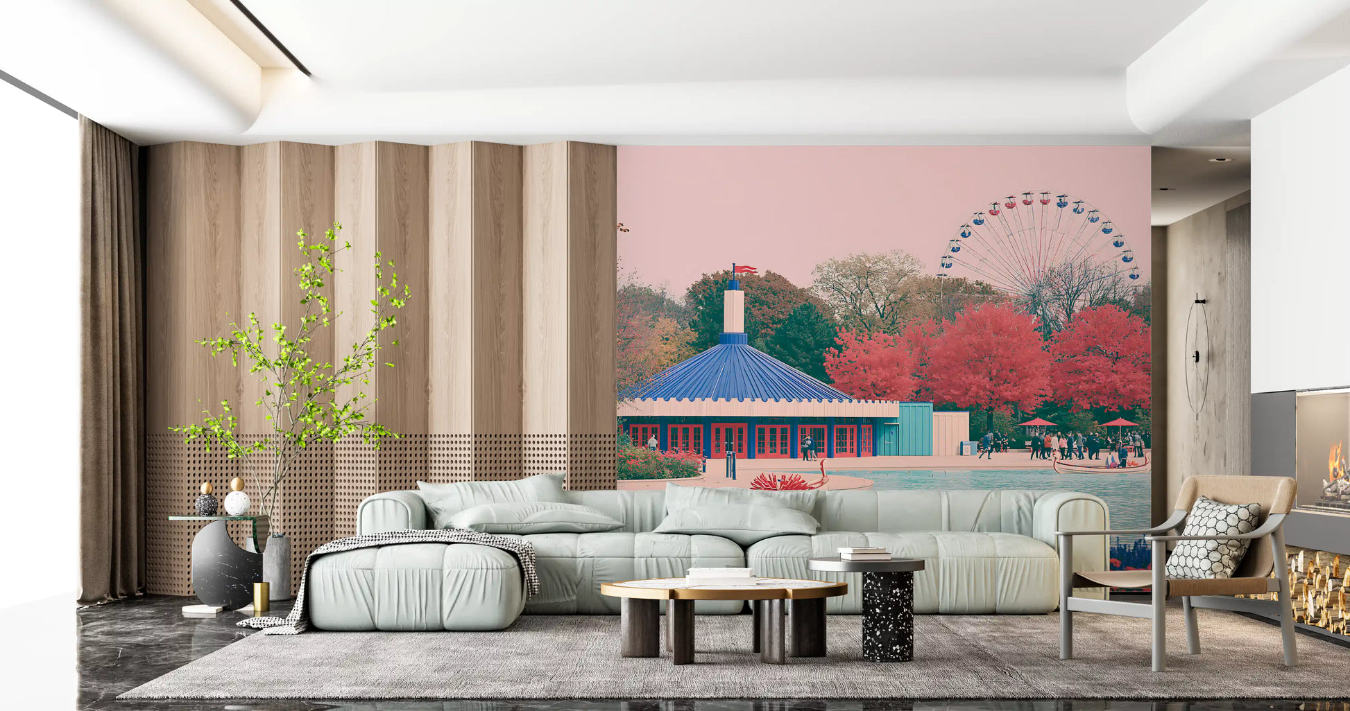 Fairground Pavilion and Ferris Wheel Wall Mural
