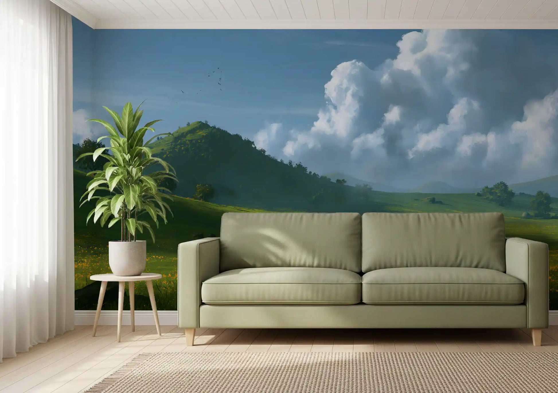 Rolling Green Hills and Summer Skies Wall Mural