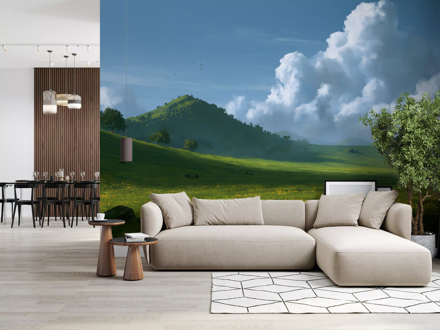 Rolling Green Hills and Summer Skies Wall Mural