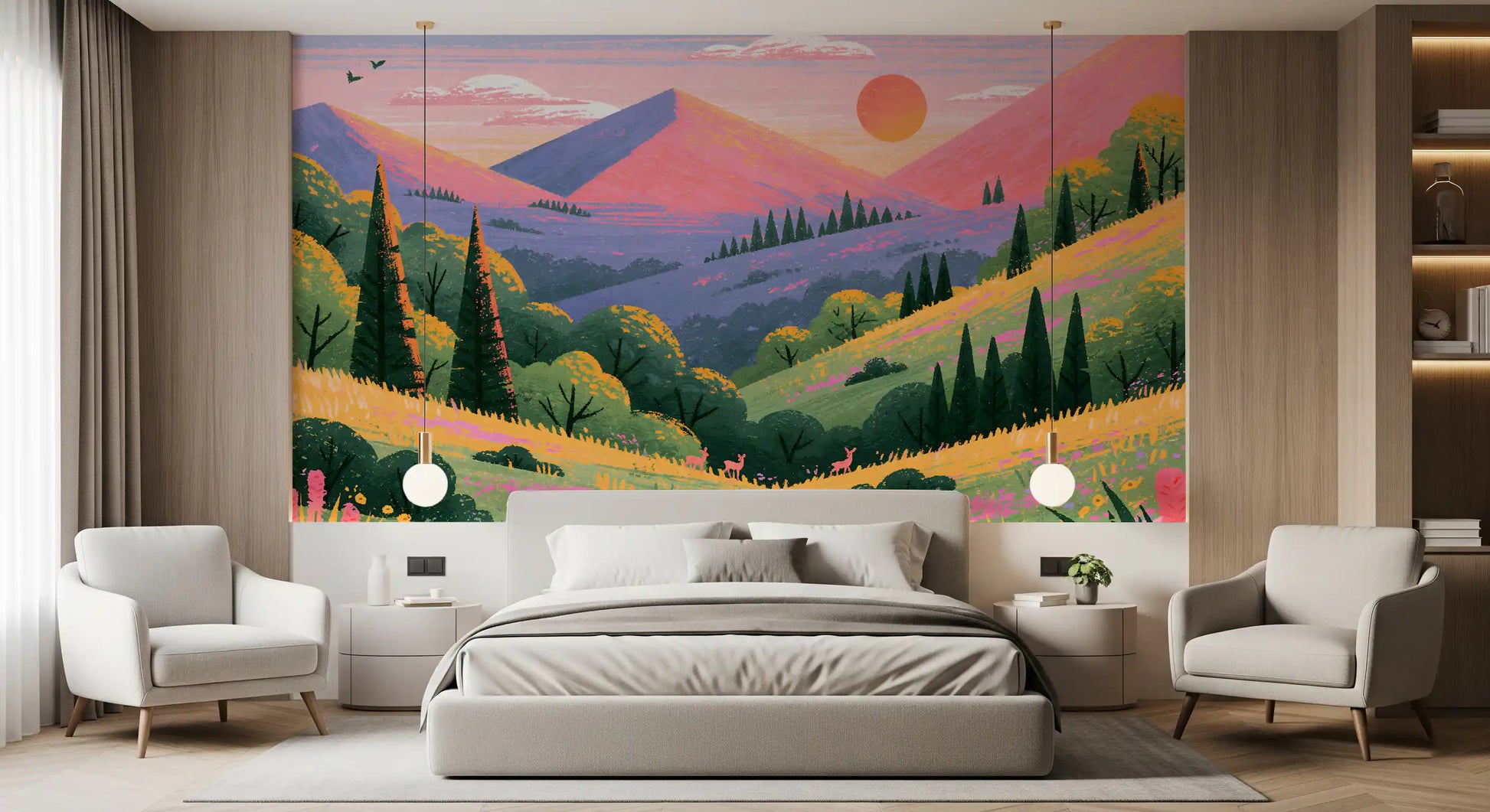Serene Mountain Valley Vista Wall Mural