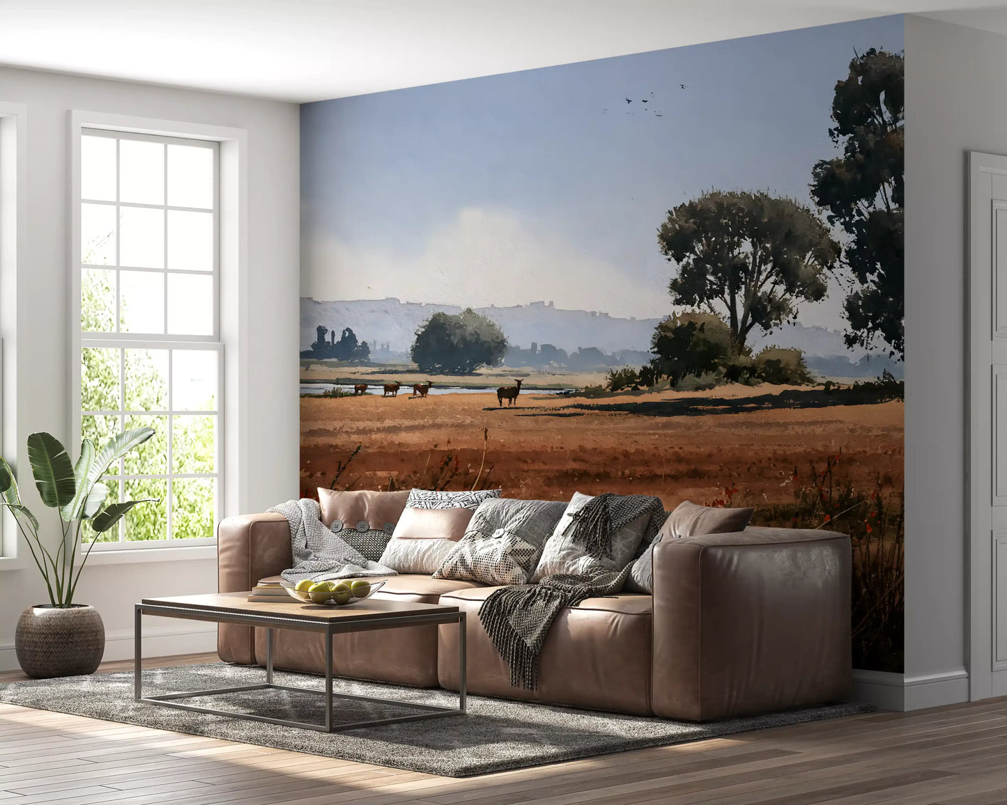 Serene Meadow Wildlife Landscape Wall Mural
