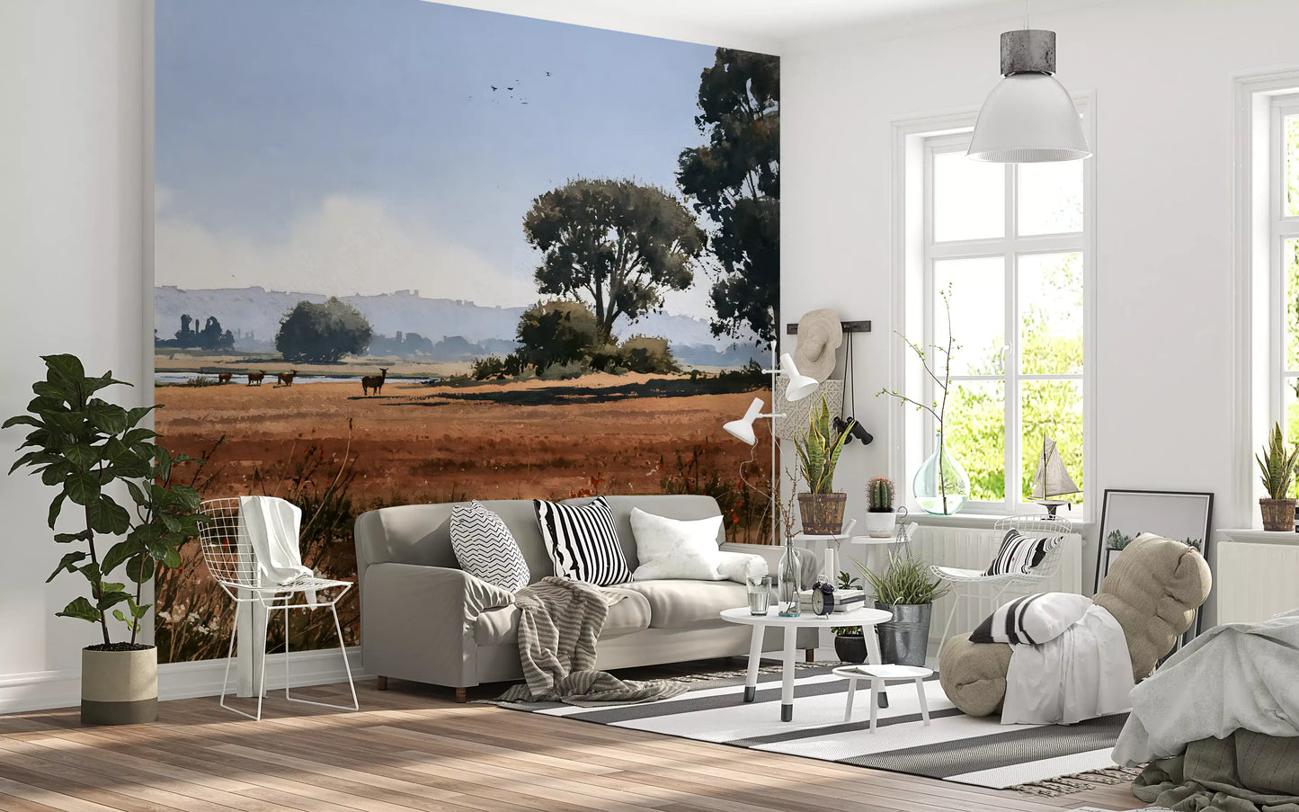 Serene Meadow Wildlife Landscape Wall Mural