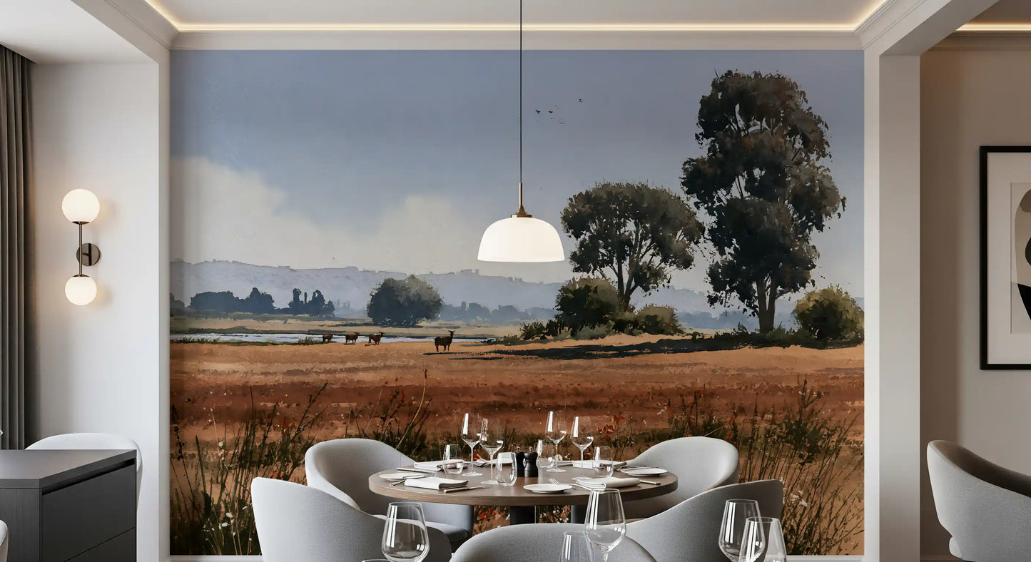 Serene Meadow Wildlife Landscape Wall Mural