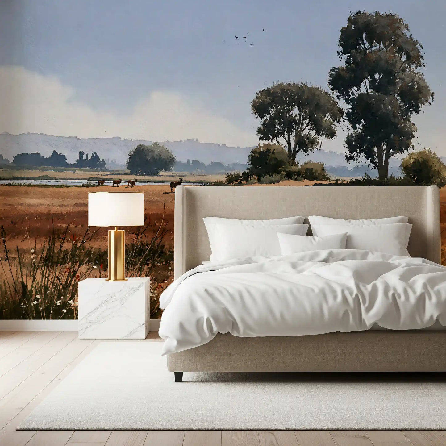 Serene Meadow Wildlife Landscape Wall Mural