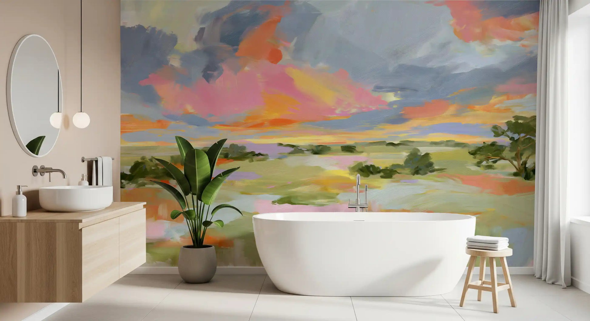 Sunset Brushstrokes Landscape Wall Mural