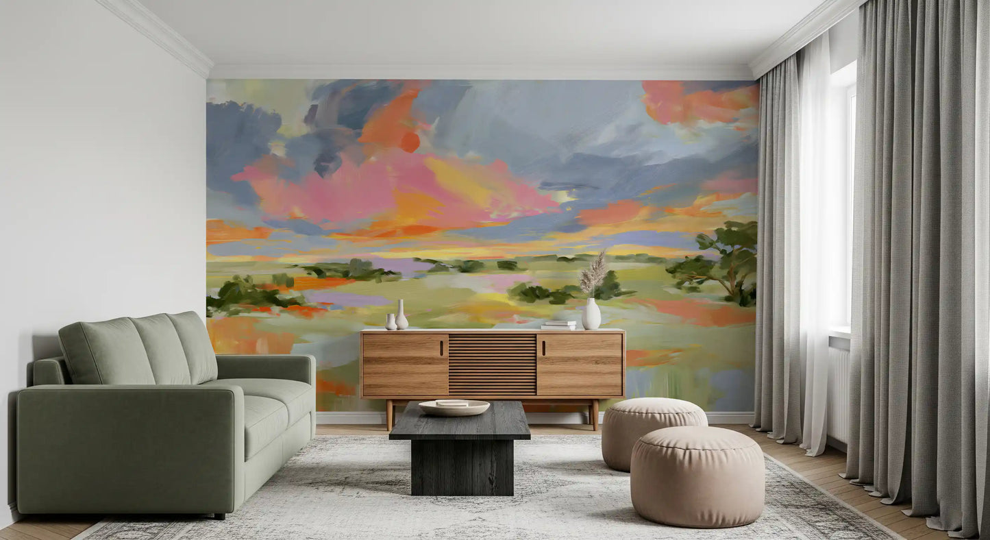 Sunset Brushstrokes Landscape Wall Mural