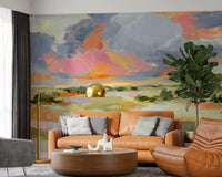 Sunset Brushstrokes Landscape Wall Mural
