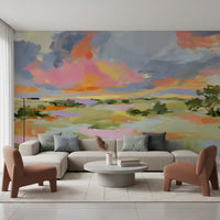 Sunset Brushstrokes Landscape Wall Mural