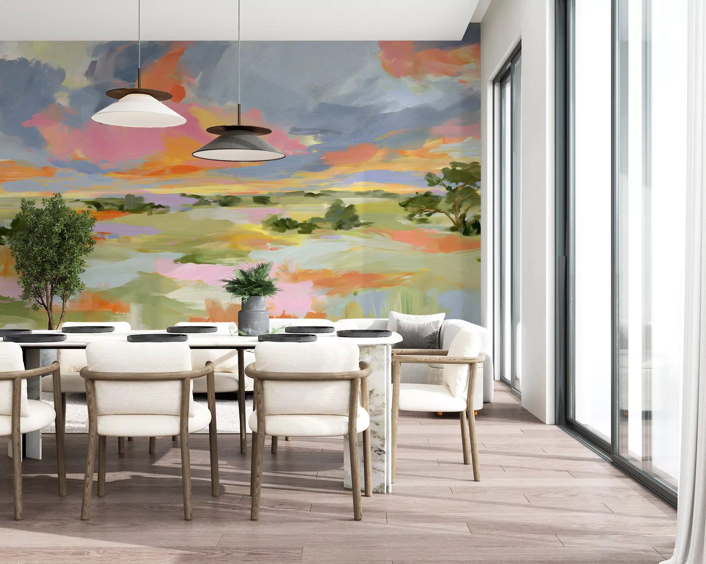Sunset Brushstrokes Landscape Wall Mural