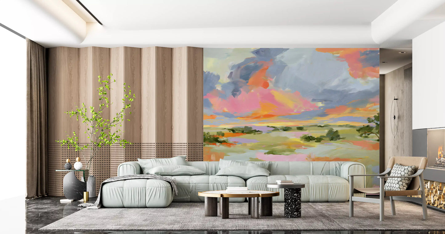 Sunset Brushstrokes Landscape Wall Mural