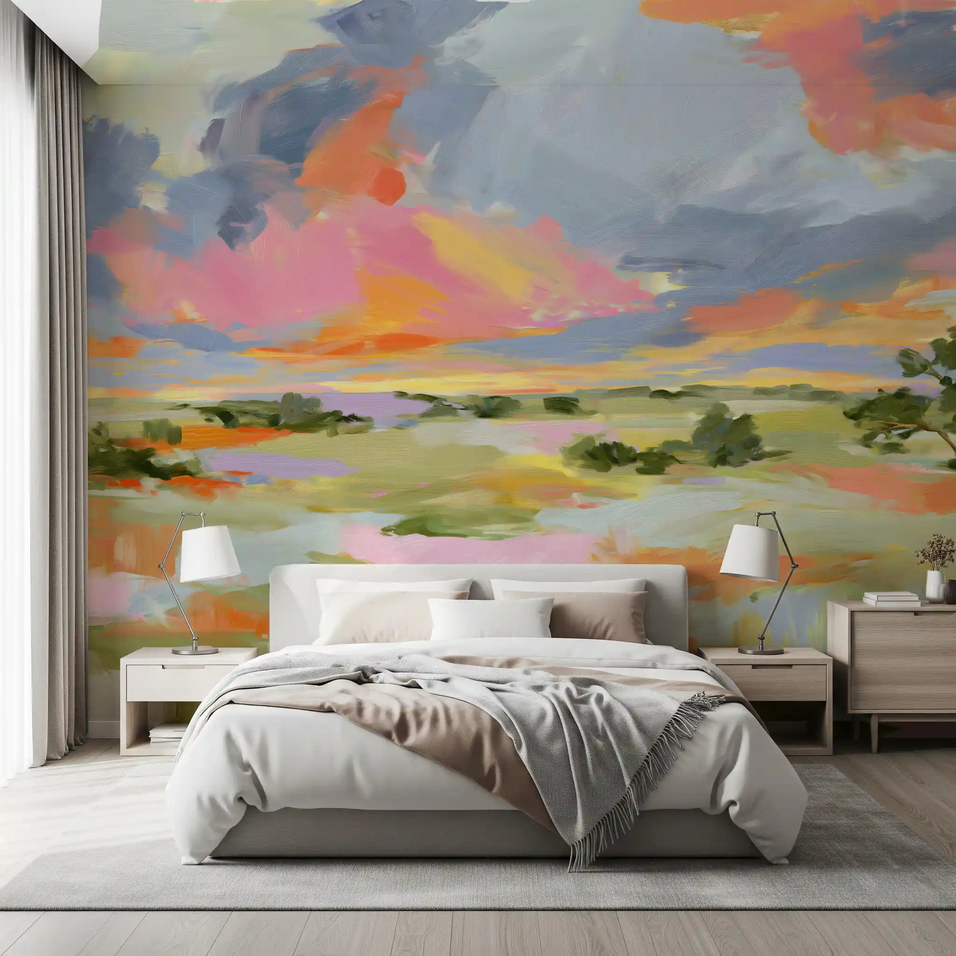 Sunset Brushstrokes Landscape Wall Mural
