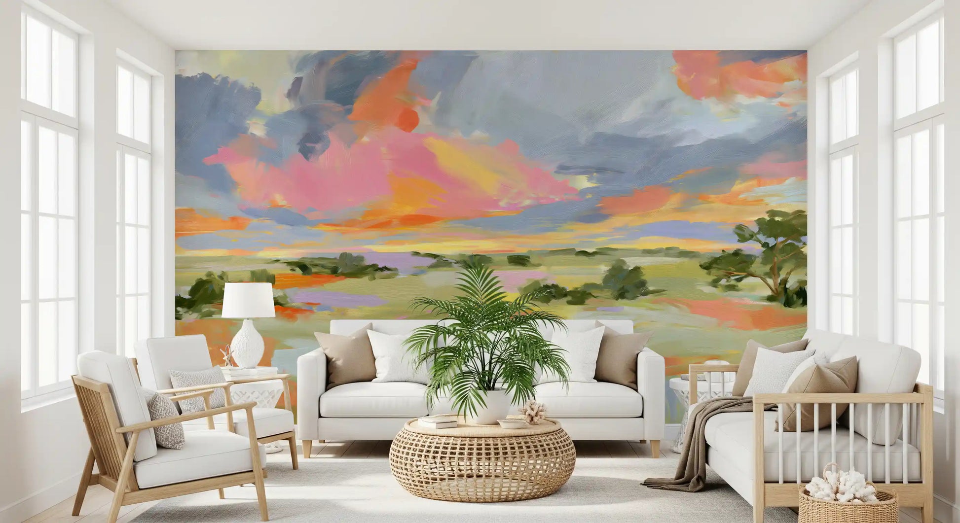 Sunset Brushstrokes Landscape Wall Mural