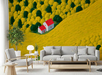 Sunlit Rural Cottage Landscape Wall Mural