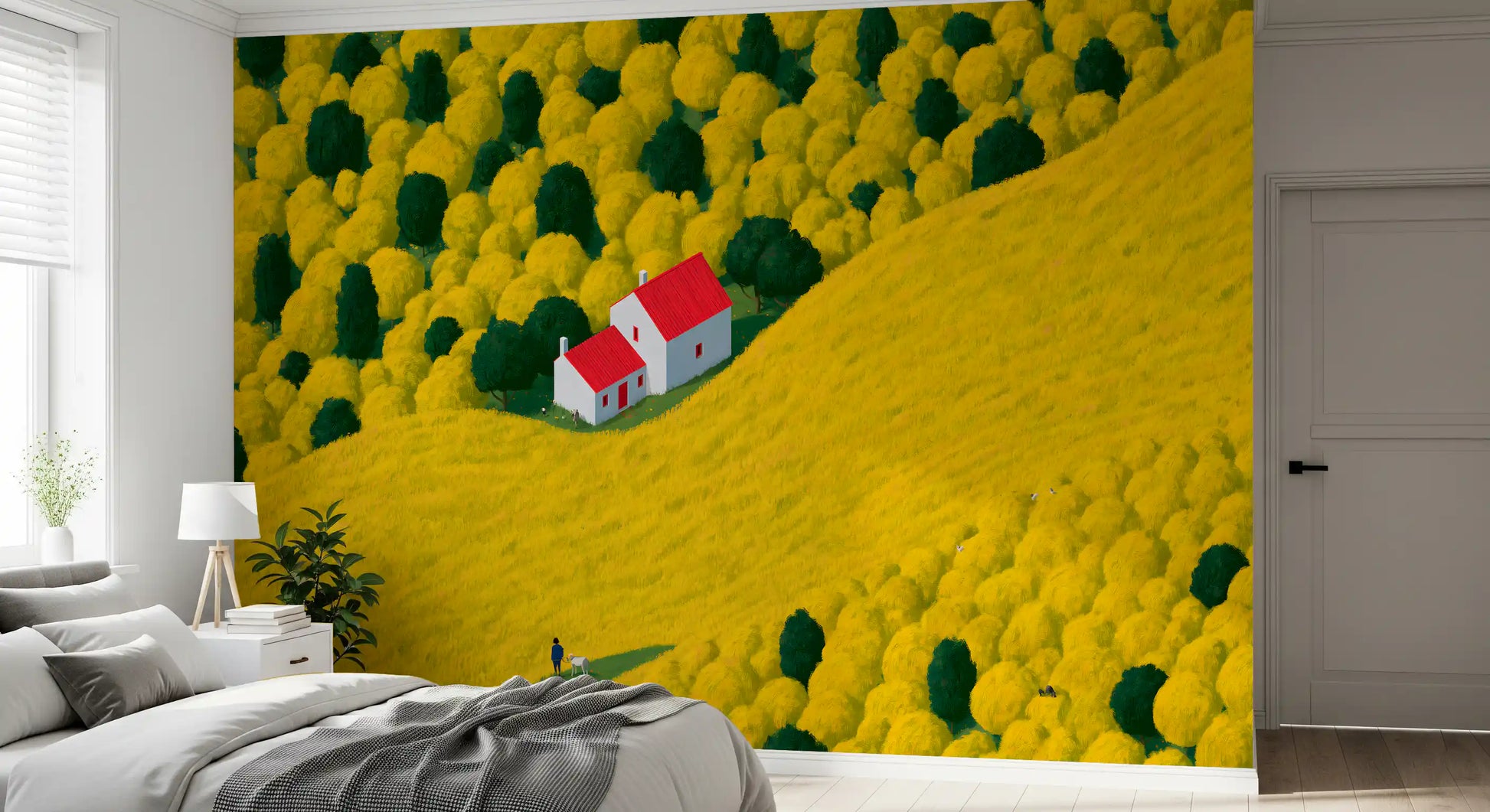 Sunlit Rural Cottage Landscape Wall Mural