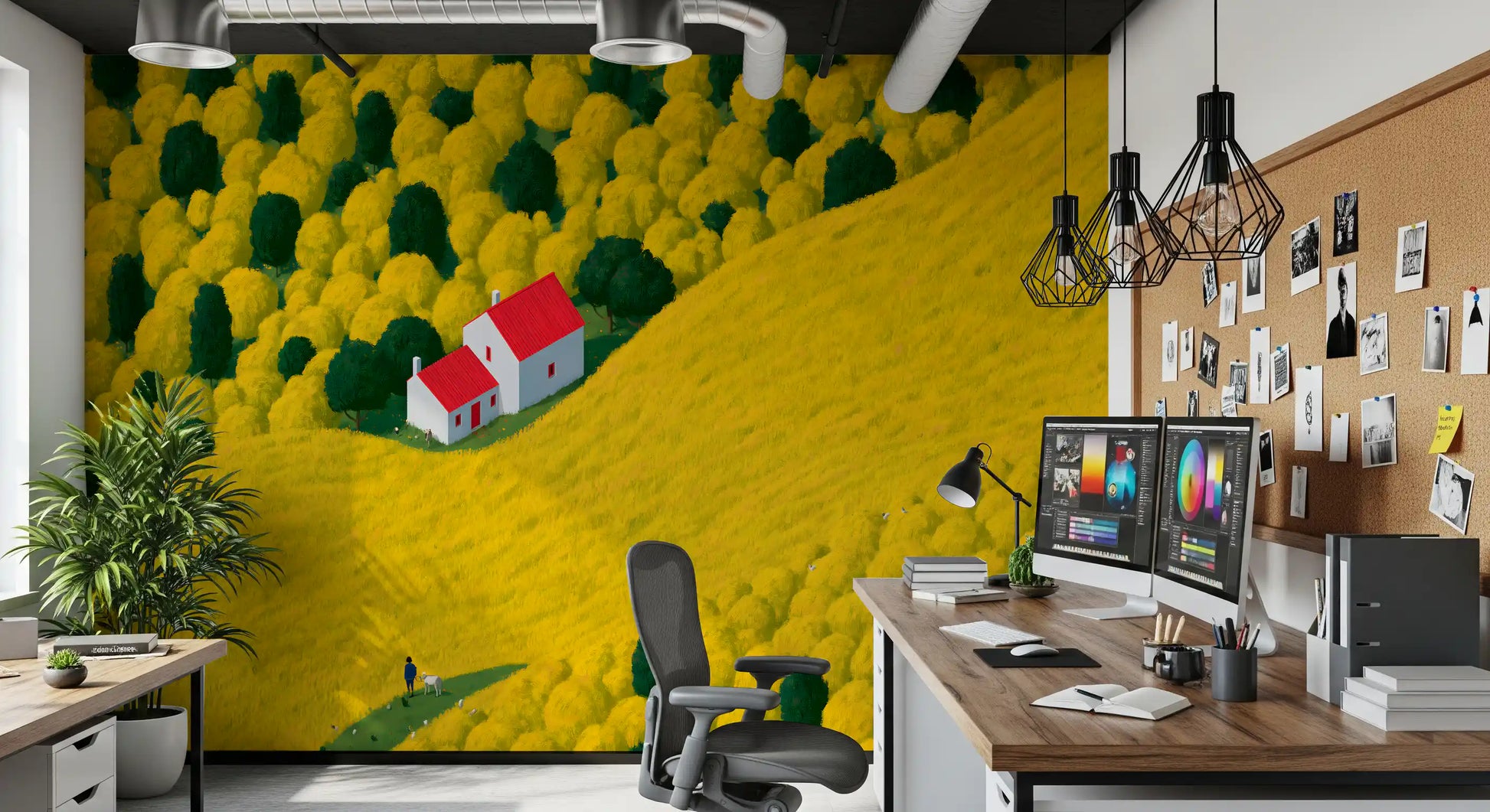 Sunlit Rural Cottage Landscape Wall Mural