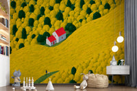 Sunlit Rural Cottage Landscape Wall Mural