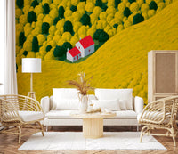 Sunlit Rural Cottage Landscape Wall Mural