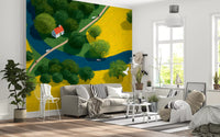 Isometric Countryside Meadow Scene Wall Mural