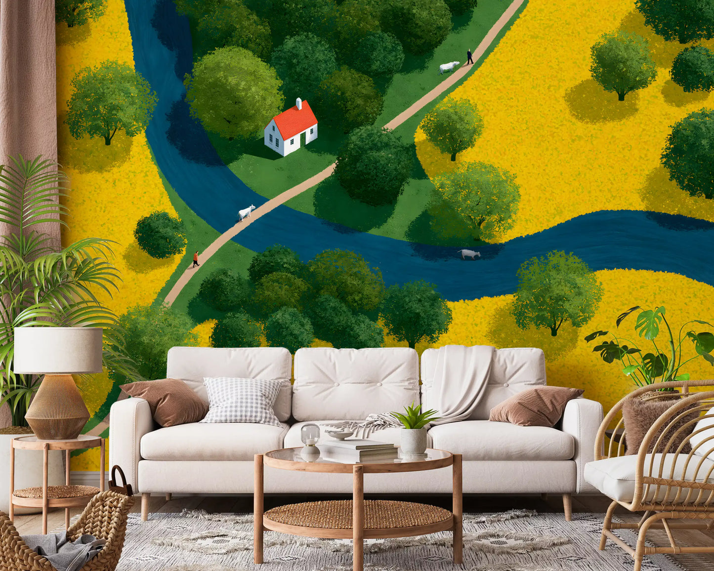 Isometric Countryside Meadow Scene Wall Mural