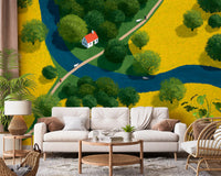 Isometric Countryside Meadow Scene Wall Mural