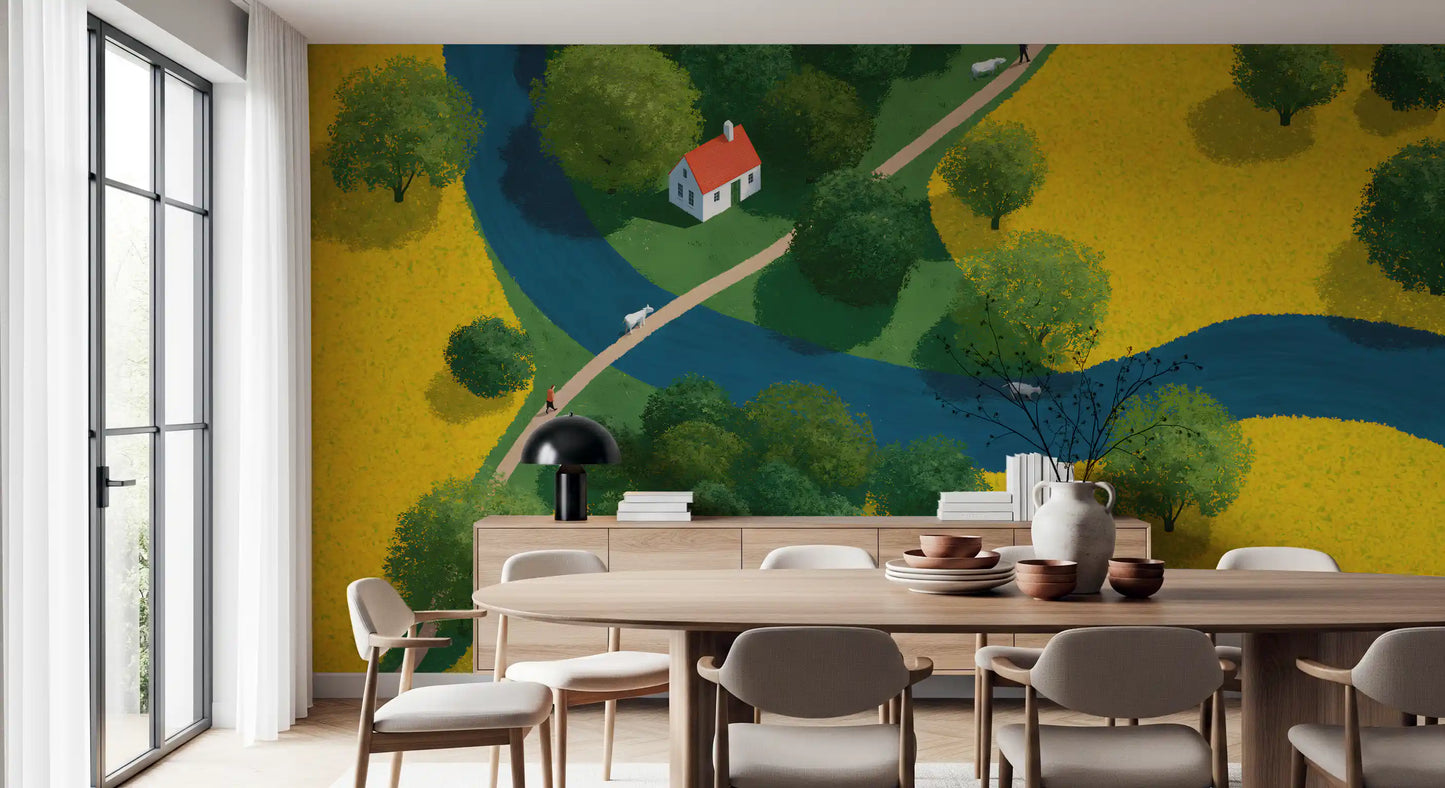 Isometric Countryside Meadow Scene Wall Mural