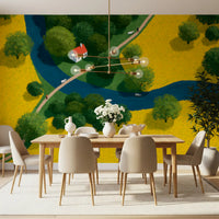 Isometric Countryside Meadow Scene Wall Mural