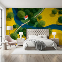 Isometric Countryside Meadow Scene Wall Mural