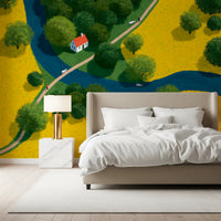 Isometric Countryside Meadow Scene Wall Mural