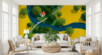 Isometric Countryside Meadow Scene Wall Mural