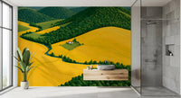 Pastoral Harmony Gold and Green Wall Mural