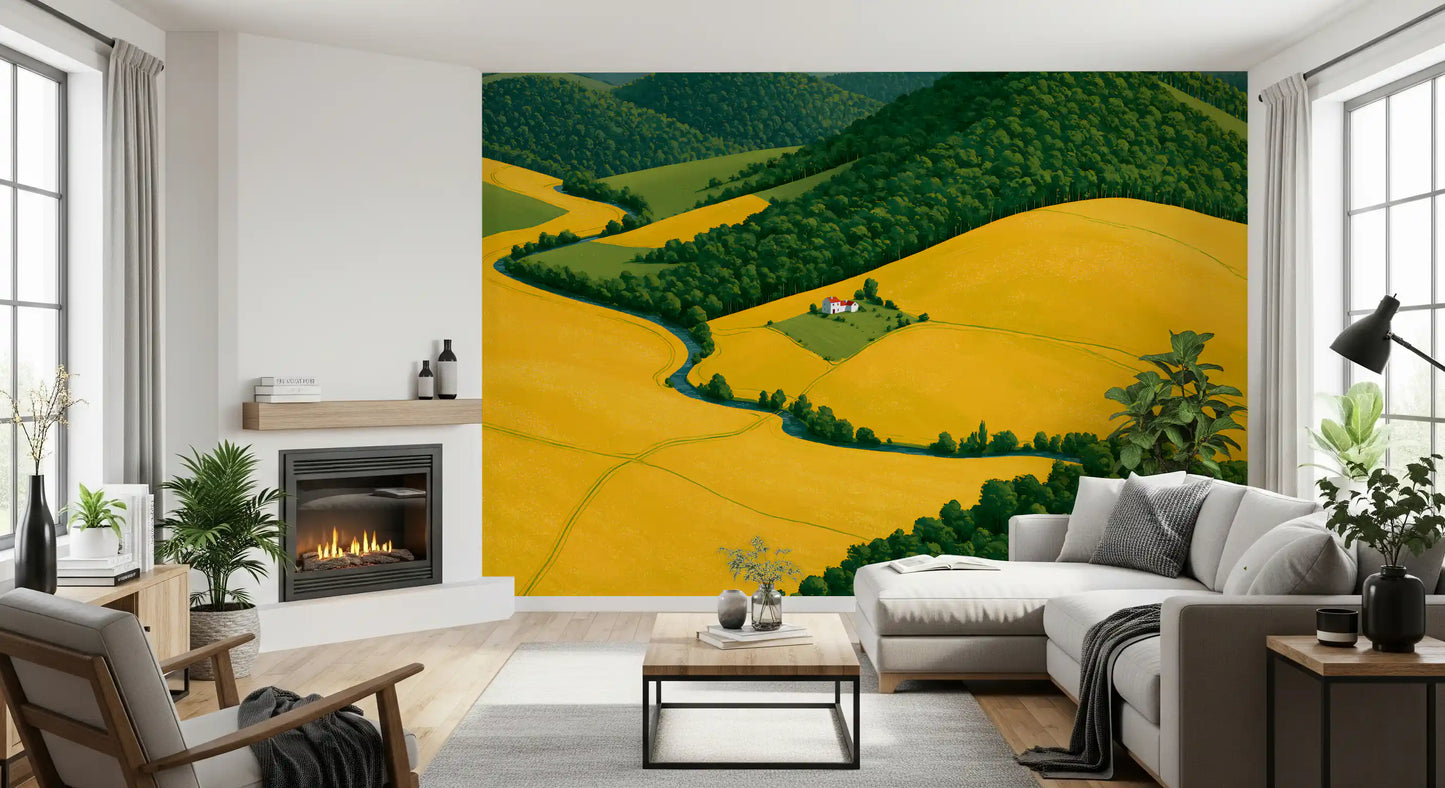 Pastoral Harmony Gold and Green Wall Mural
