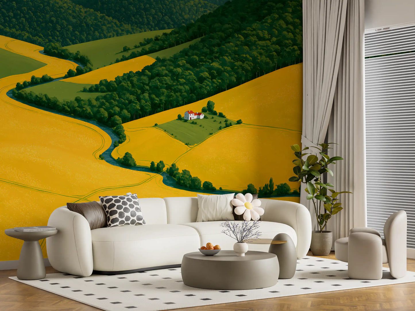 Pastoral Harmony Gold and Green Wall Mural