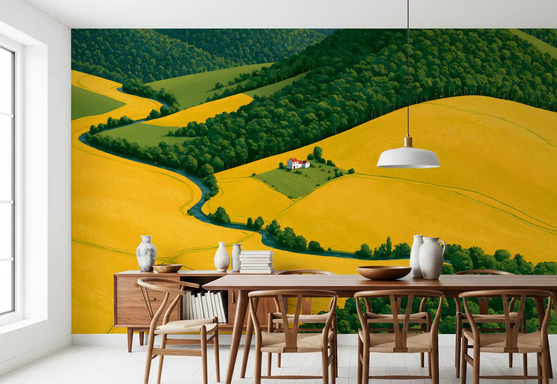 Pastoral Harmony Gold and Green Wall Mural