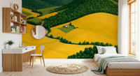 Pastoral Harmony Gold and Green Wall Mural