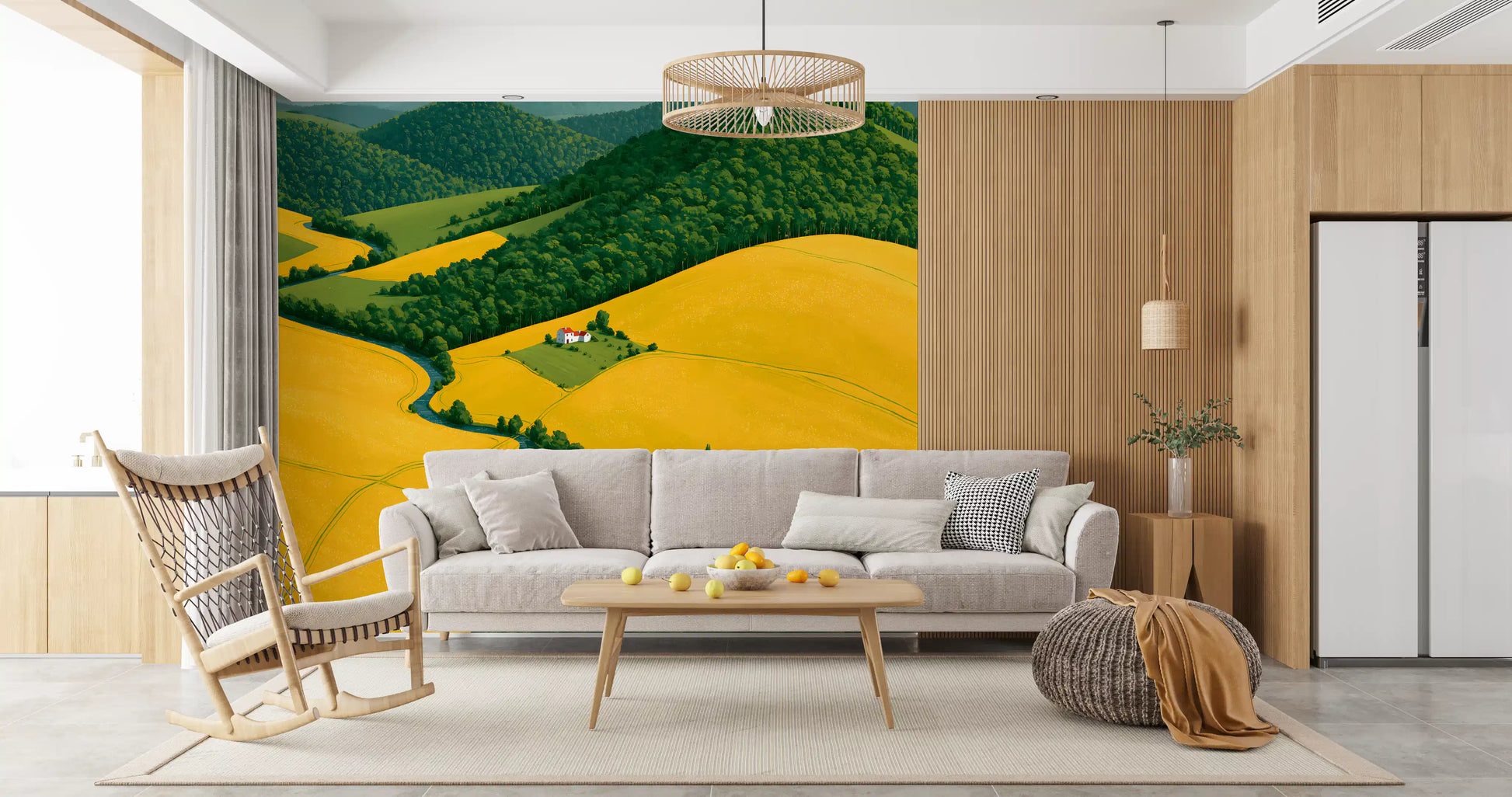 Pastoral Harmony Gold and Green Wall Mural